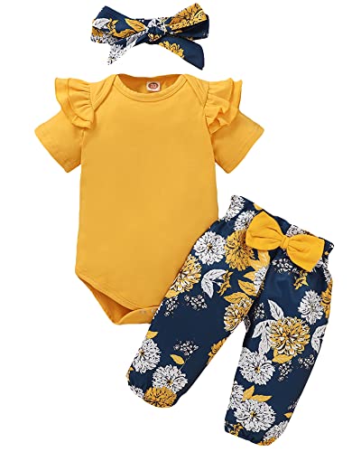 Image of Infant Baby Girl Clothes Newborn Girl Outfit Long Sleeve Romper Pants Set Cute Baby Clothes for Girls Fall/Winter