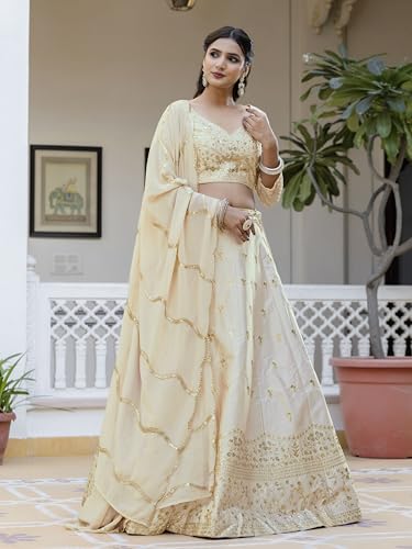Image of TRENDMALLS Women's Satin Sequin Embroidery Bridal Lehenga Choli with Net Dupatta |Bridal Wedding Lehenga Choli for women