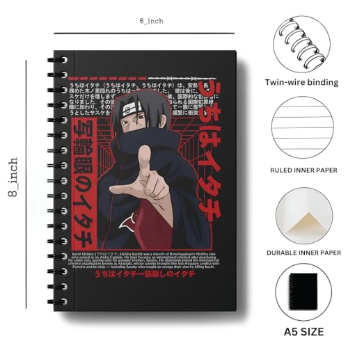 Image of zenithink Itachi Uchiha Wiro Journal Notebook | 80 gsm Paper With 350GSM Hard Cover | Unruled | Pages - 160 | A5 Size | Wiro Binding | Versatile for School, Home & Office