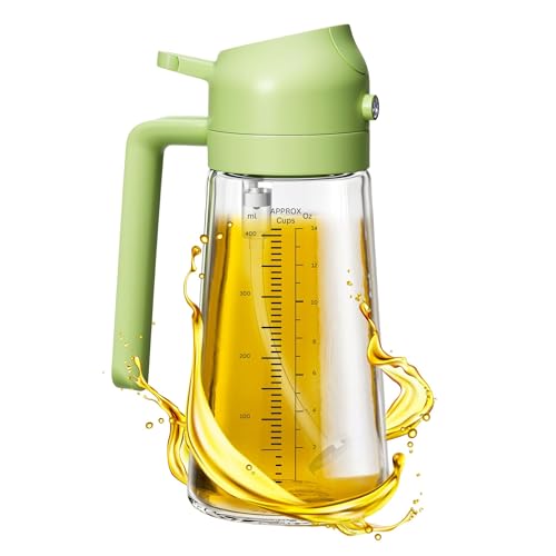 SADAT Oil Sprayer for Cooking – 2-in-1 Olive Oil Dispenser with Measurement Scale (oz & ml), 16oz/470ml Premium Glass, BPA-Free Food-Grade Oil Mister for Air Fryer, BBQ, Salad, Frying, Roasting.