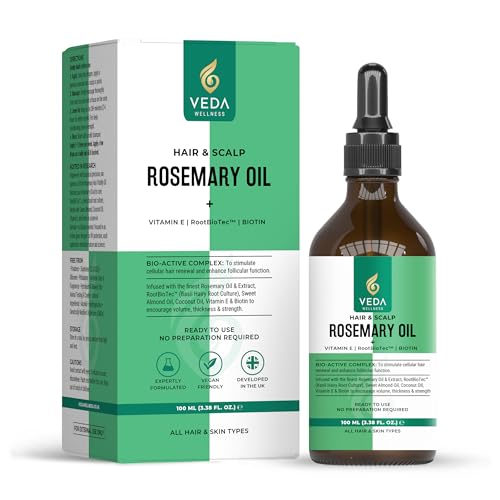 Rosemary Oil for Hair Growth Pre-Diluted | With Biotin Vitamin E & RootBioTec Supports Fuller Stronger Hair 100ml Glass Dropper Bottle Vegan for Men & Women