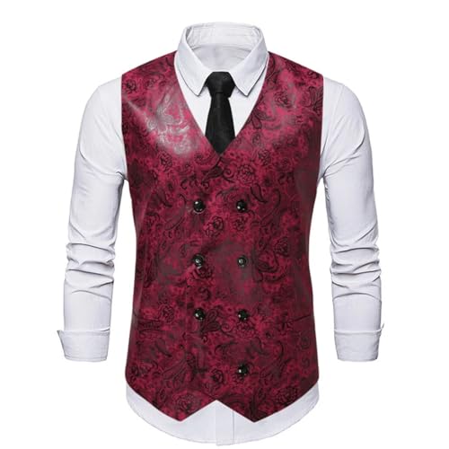 Men’S England Style Double Breasted V-Neck Vest Fashion Slim Fit Printed Sleeveless Waistcoat For Wedding Party4
