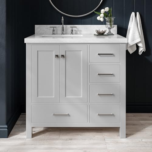 ARIEL Cambridge 37 Inch Grey Bathroom Vanity with Sink, Solid