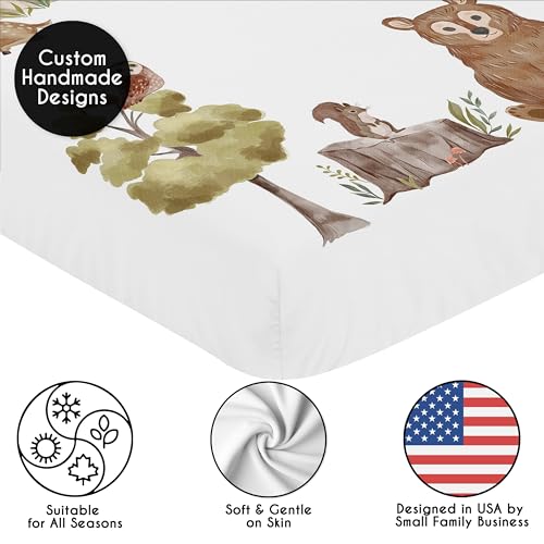 Image of Sweet Jojo Designs Fitted Baby Crib Sheets (Woodland Animals) for Boys or Girls, Infant Nursery, Toddler Room - Standard Size (Photo Op, Farmhouse, Forest Woods, Bear, Fox, Hedgehog, Deer, Sage Green)