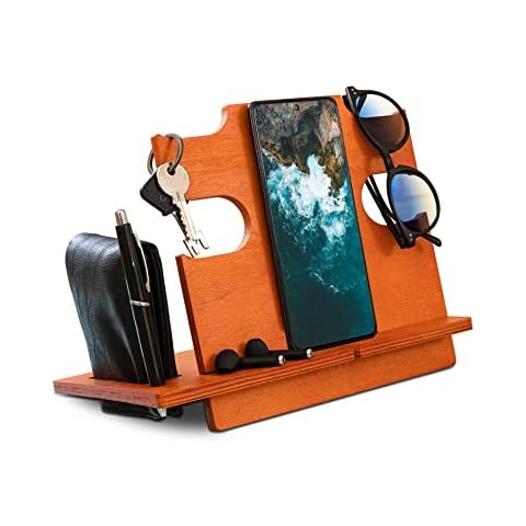LAC Wooden Docking Station | Bedside Organiser for Him For Men | Wood Phone Watch Holder for Men | Desk Accessories Birthday Presents For Dad | Xmas Husband Gift Ideas for Male Father Cover