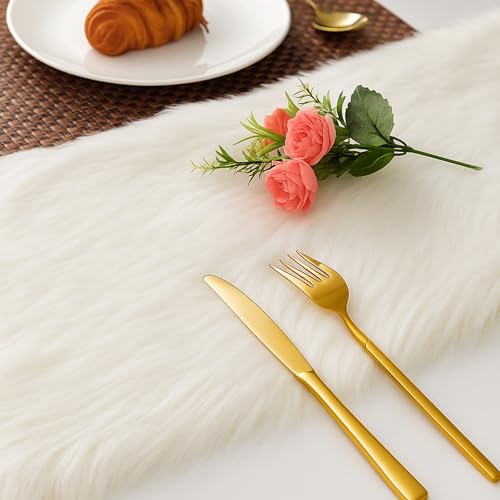 Pontedinvoy Kunstfell Modern Tischläufer - Deko Weihnachten,Tischläufer Weiß,Weihnachten Tischläufer für Weihnachten ,Hochzeit,Home Esstisch, Schminktisch, Couchtisch Moderner Tischläuf (30x120cm)