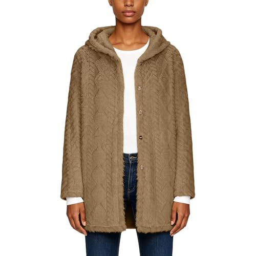 GOHRSHA Womens Fuzzy Sherpa Jacket Fashion Casual Long Sleeve Open Front Button Down Cardigan Jacquard Knitted Fleece Jacket Winter Coats for Women