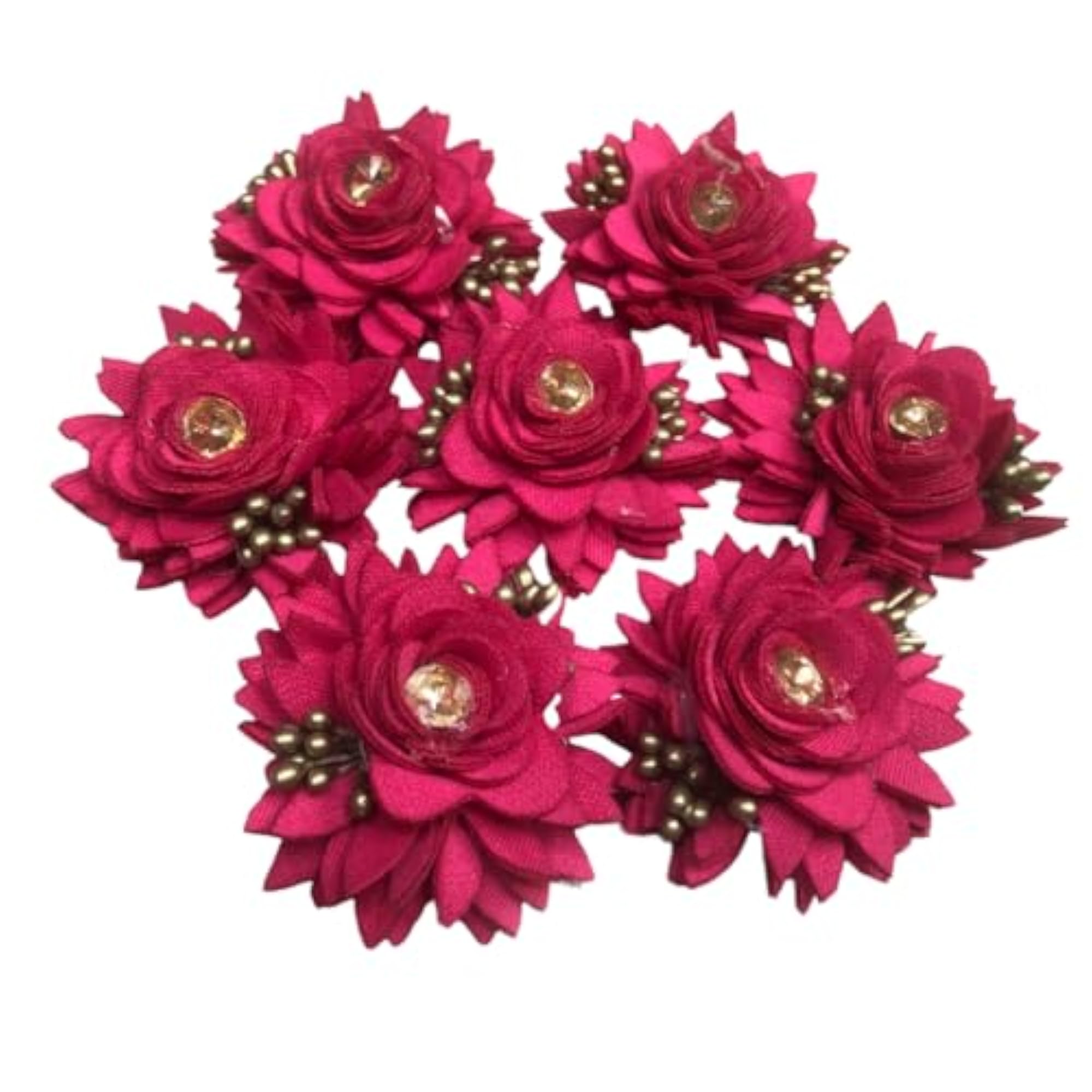 Artificial Netted Fabric Rose Flowers with Buds, Dark Pink, 12 pcs