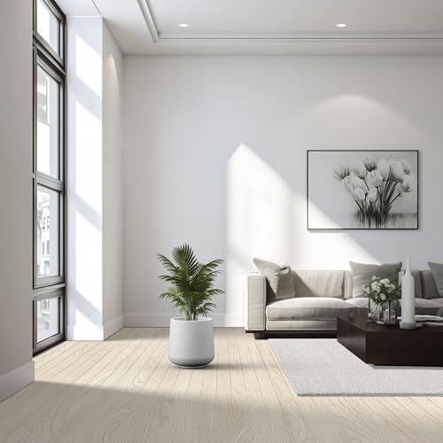 Image of Kante Large Round Curved White Concrete Planter 16.5 inch Dia, Outdoor | Rubber Plug for Indoor, Drainage for Garden, All-Weather Cement Tree Pot, Handcrafted, Anti-Frost & UV, Modern Home Decor