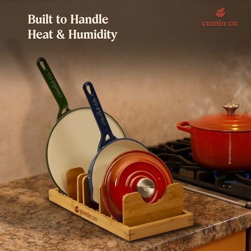 Image of CUMIN CO. The Perch Anti-Bacterial & Eco-Friendly Bamboo Kitchen Organiser|Adjustable & Space-Saving|For Lids, Pans, Pots, Bakeware & Cutting Boards