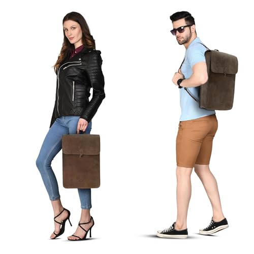Genuine Leather Backpack for Men and Women, Minimalistic Leather Backpack, Handmade Retro Style 15.6" Laptop Bag, Hiking Shoulder Daypack - Hunter Brown2