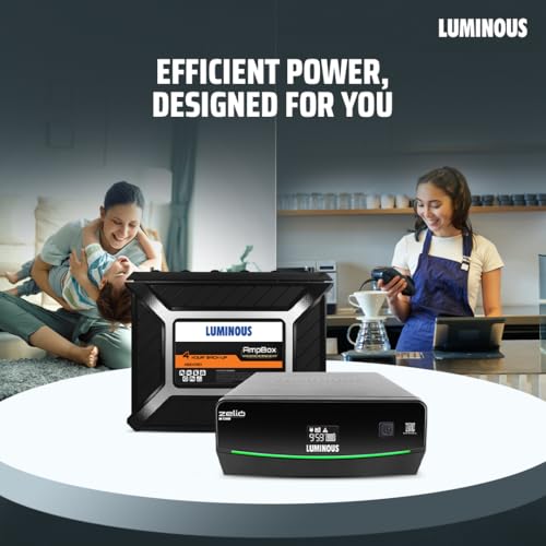 Image of Luminous Inverter & Battery Combo for Home, Shop & Office - Zelio M 1300 (1100VA /12V) Sine Wave Inverter + Ampbox AB24060 Gel Battery with 4 Hr Backup| Warranty: 36M (Inverter)+60M (Battery)