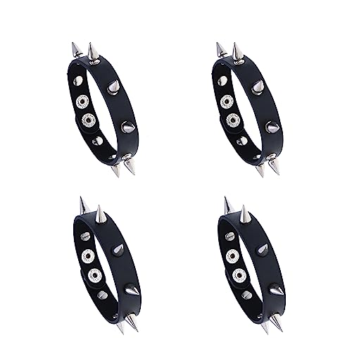 Set de pulseras de cuero punk con tachuelas negro miniatura 1