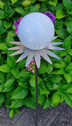 Jürgen Bocker Garten-Ambiente Blütenzauber Milano Rosenkugel 10 cm Edelstahl Gartenstecker Deko mit Stab 80 cm (weiß poliert)