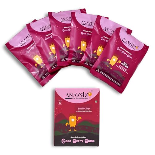 Image of ANAVRIN Choco Berry Blast Protein Bar - 15g Protein, 2.5g Fibre in each Bar (6 Bars x 50gm) Goodness of Dates, No Added Sugar, No Soy, No Preservatives, Gluten Free High Protein Energy Bar, Healthy Snack
