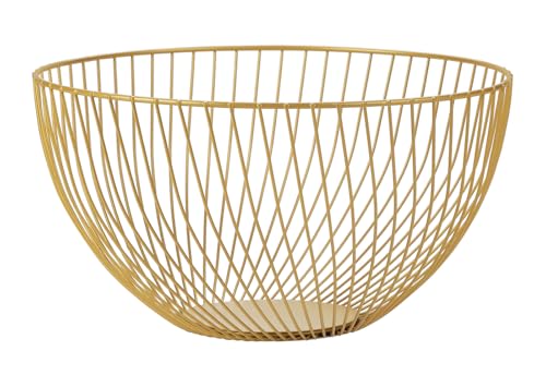 IBWell Wire Fruit Basket Fruit Bowl Kitchen Fruit Basket Stand Fruit Bowls for the Counters Metal Fruit Bowl (1, Twill-Gold, Bowl)