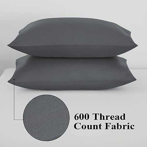Image of 100% Egyptian Cotton Pillow Protectors Set of 4, 600 Thread Count King Size Bed Pillow Cases with Zipper, Sateen Weave Cooling Pillow Cases Quiet and Breathable Easy Care (4PCS, King, Dark Grey)