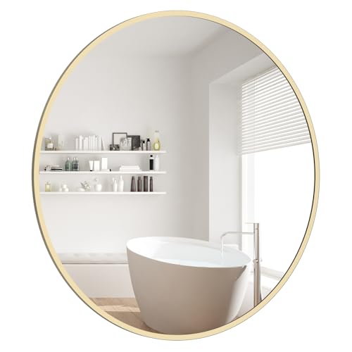 Image of WallBeyond 20 inch Round Mirror Gold Circle Wall Mirror for Bathroom with Metal Framed, Round Wall Mirror for Wall Decor, Vanity, Entryway Living Room
