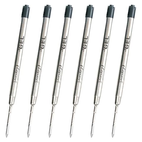 6X Black Parker Compatible Gel Refills, 0.7mm Cover