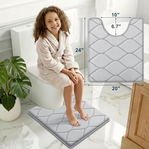 Image of Smiry Memory Foam U-Shaped Toilet Mat 24x20, Soft Absorbent Toilet Rugs | Light Grey, Plush Quick Dry and Machine Washable Cushion Contour Rug for Toilet, Shower, Tub & Home Decor