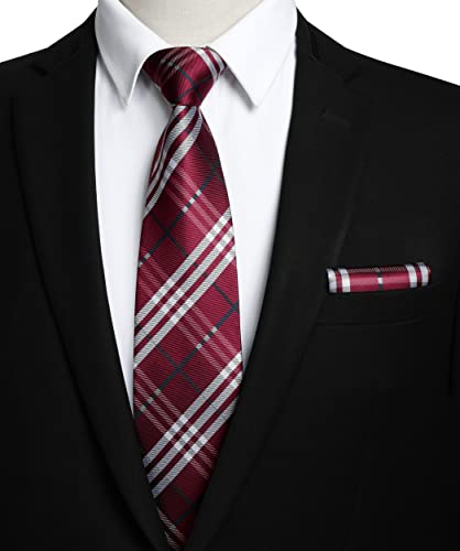Image of HISDERN Mens Ties Plaid Tie and Pocket Square Set Classic Woven Formal Checkered Neckties & Handkerchief Wedding Party