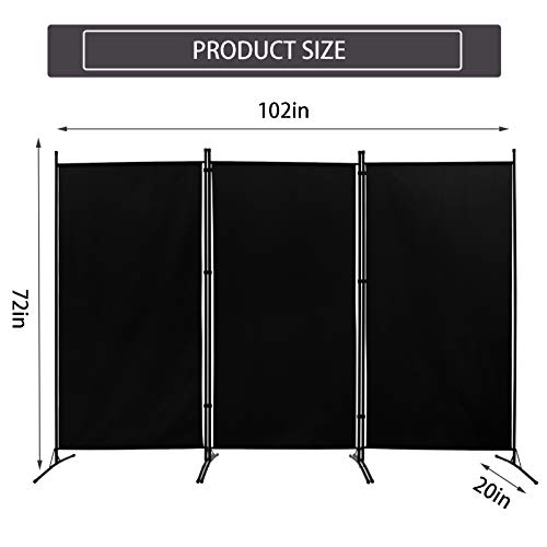 Actrey Outdoor/Indoor Room Divider (3-Panel), Folding Partition Privacy Screen For Office, School,Studio, Conference,Classroom, Dorm Room, Kids Room-102 W X 16" D X 72" H (Black) #TOP1
