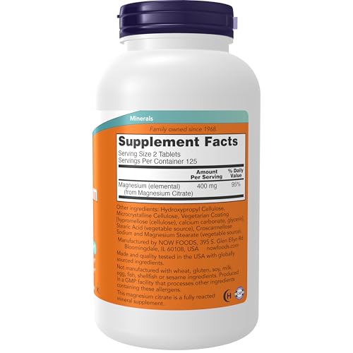 Image of Now Supplements, Magnesium Citrate 200 mg, Enzyme Function*, Nervous System Support*, 250 Count (Pack of 12)