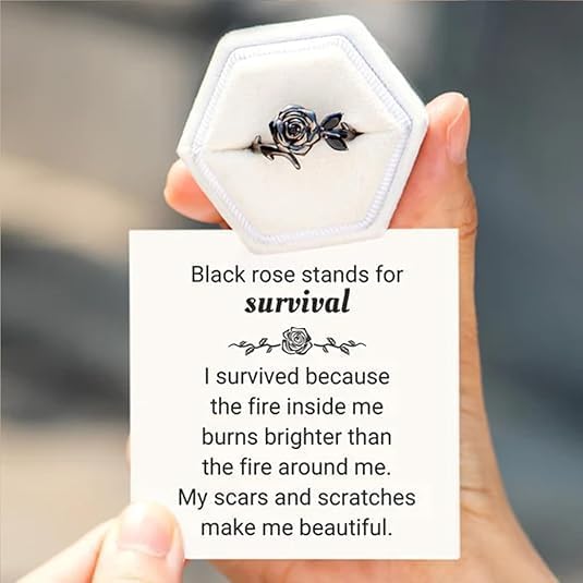 Burned And Survived Self-Love Black Rose Ring, Blooming From Darkness Black Rose Rings Love All Parts Of Yourself Creative Personalized Therapeutic Gifts Jewelry - Image 5