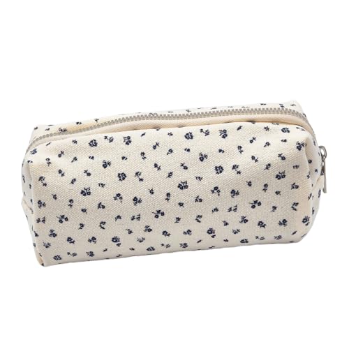 OYIWINMI Estuche Escolar para Oficina, Estuche con Cremallera, Estuche con Flores, Estuche para lápices para niñas, Bolsa de cosméticos y Monedero, Flores Estética (Beige)