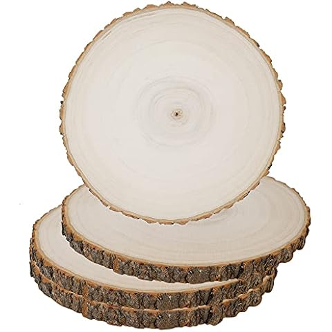 Prsildan Natural Wood Slice, 4 Pcs 6-7 Inches Large Wooden Circle DIY Painting Crafts with Tree Bark, Table Centerpieces Door Sign for Christmas Wedding Ornaments Cover