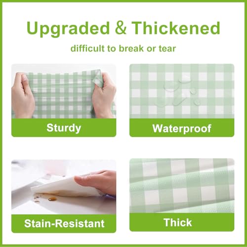 Image of Oigco 3 Pack Sage Green Gingham Tablecloth 54 x 108 Inches, Rectangle Disposable Sage Green Checkered Tablecloth, Picnic Table Cover for Outdoor, Camping, Birthday Decorations