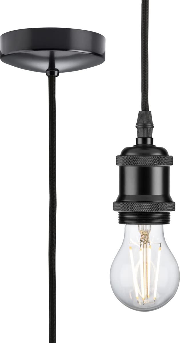 1.8m E27 Pendant Light Matt Black Metal Vintage - Pre-wired Ceiling Rose - 80W Incandescent/LED