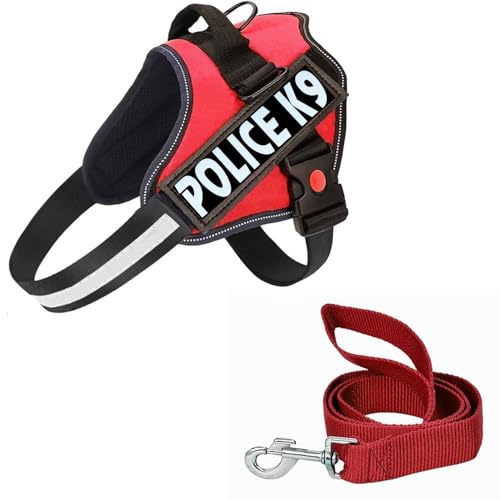 Image of Berlin's Police K9 Dog Harness with Leash, Dog Vest with Handle, Reflective Adjustable No-Pull Harness for Dogs Heavy Duty Nylon, for Training, Patrol, Hiking (Red, Small (5-12Kg))