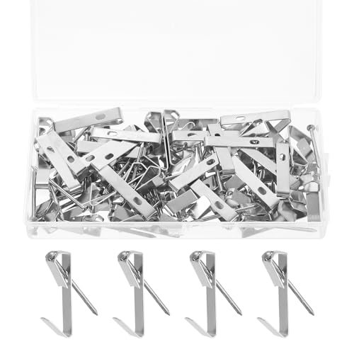 Image of uxcell 100 Pcs Picture Hangers, 50lb 36mm Picture Hanging Kit Picture Hanging Hooks Picture Hooks for Wooden Wall or Drywall Frame Painting Art Photo(50 Hangers + 50 Nails), Silver