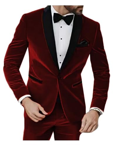Men's Velvet One Button Blazer Sport Coat Contrast Collar Formal Jacket Tuxedo for Business Wedding Prom