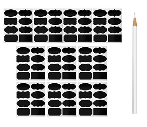JURUOXIN� 182 Pieces Waterproof Chalkboard Labels with Pen Reusable Blackboard Stickers for Jars, Canisters, Kilner Jars, Scrapbooking, Food Storage Labels, Weddings (4cm x 2.5cm, Black)