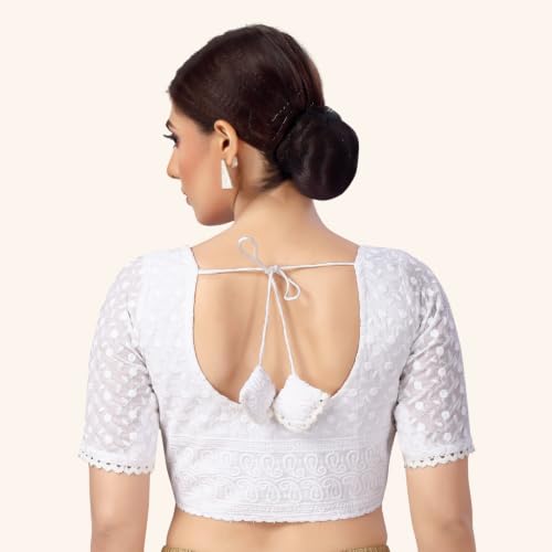 Image of Studio Shringaar Women's Cotton Half Sleeves Chikankari Saree Blouse