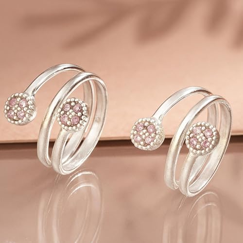 Image of SATKOTI 925 Silver Toe Rings for Women | Adjustable Pure Metal Bichiya with AAA Quality CZ Stone| BIS Hallmarked Jewelry with Authenticity Certificate | Pair of 2 Metti