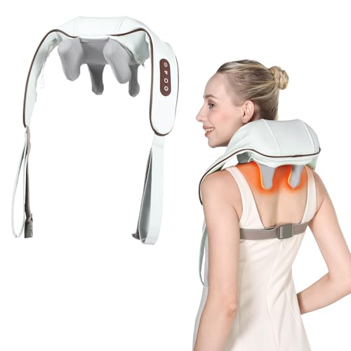 KppeX 4D Deep Cordless Neck Massager Pillow Shiatsu Shoulder Massager Leg and Back Pain Relief Tissue Kneading Gifts for Men or Women (Onion White)
