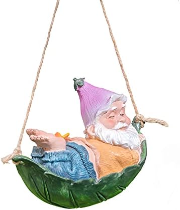 Pelle & Sol Set Funny Hanging Garden Gnome | Garden Ornaments Outdoor Statue | Swinging Leaf Hammock Gnome Figurine for Lawn Patio Yard Christmas Decorations and Gardening Gifts