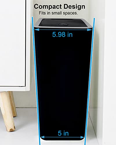 Phojewi Small Bathroom Trash Can With Lid, 2 Packs 2 Gallon Dog Proof Trash Can Black Wastebasket Slim Plastic Trash Can For Bedroom Office Kitchen Garbage Can #TOP1