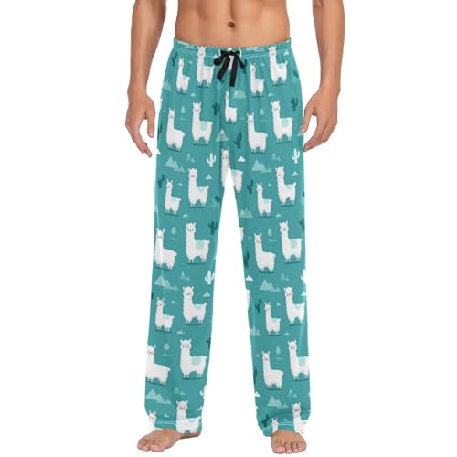 Vdsrup Men's Pajama Pants Cute Alpaca Green Pajama Pants for Men PJs Bottoms Drawstring Pockets Sleep Lounge Pants S