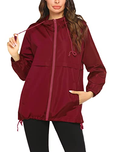 Beyove Womens Raincoats Waterproof With Hood Quick Dry Rain Jacket Light Workout Windbreaker,Dark Red Xl #TOP19
