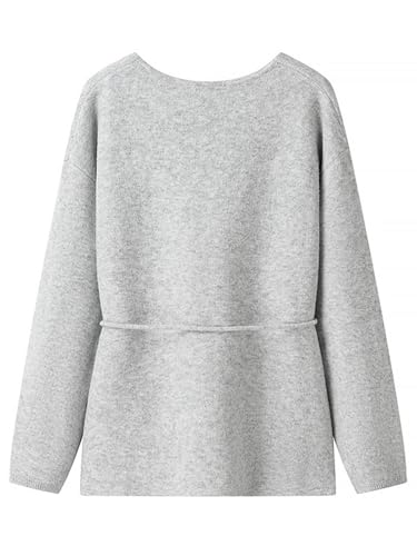 Women's Classic Coat Open Front Bowed Belted Oversized Long Jacket Cardigan Coatigan with Tie Belt Grey Small2