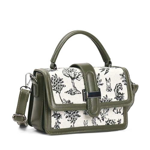 Image of EXOTIC Rosetta Structured Sling Bag for Women | Printed Panel Handbag with Top Handle & Detachable Crossbody Strap | Multi-Compartment Satchel Purse