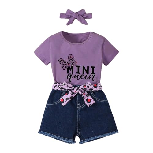 Kids Girls Leopard Print T-Shirt and Denim Shorts Outfit