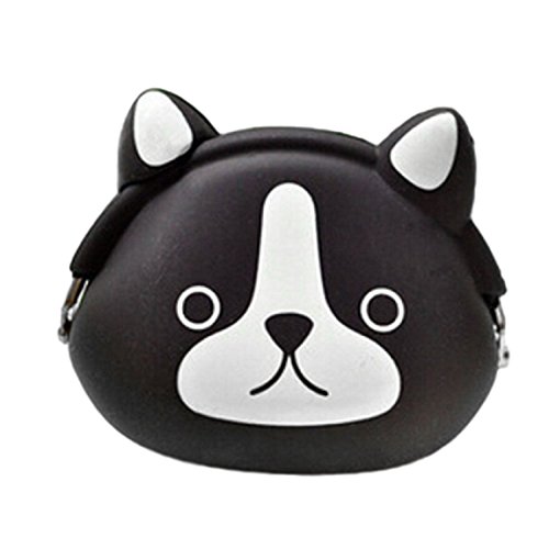 Preisvergleich Produktbild Niedliche Aufbewahrungstasche (Geldbeutel / Portemonnaie / Geldbörse / Münzbeutel / Schlüssel Etui / Kopfhörer Box) mit süßen Tiermotiven für Kinder (Schwarz-Weiß (Hundewelpen))