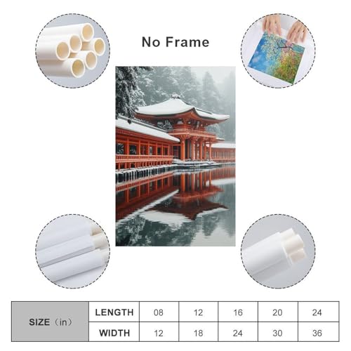 Affiches de bureau temple japonais hiver moderne 40x60
