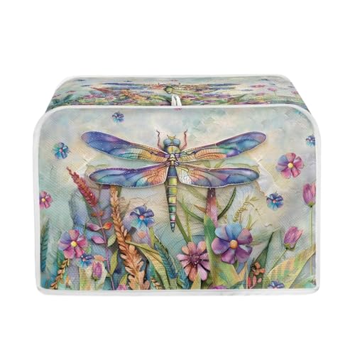Image of Talayituse Dragonfly Daisy Print 2 Slice Toaster Covers Dust Protection Bread Maker Covers Toaster Oven Cloth Cover Kitchen Accessories Washable Appliance Cover with Handle, S