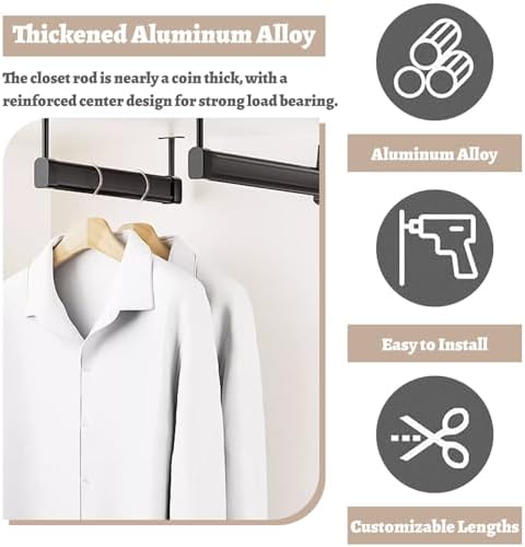 Heavy Duty Chrome Clothes Hanging Rail, Adjustable L-Shape Wardrobe Pole Support Brackets, 75CM (29.5") Clothes Storage Solution, Durable Closet Rod for Organizing